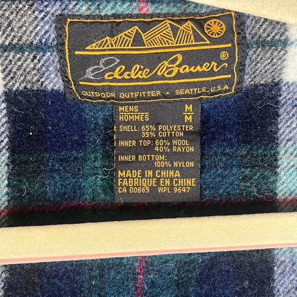 Eddie Bauer Jacket Mens Medium Red Wool Plaid Hood Lined Chore Barn Parka Coat - Picture 3 of 11